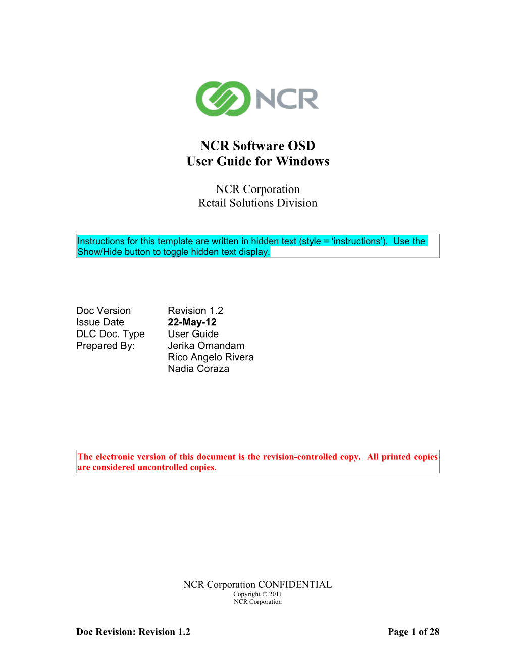 NCR Software OSD Users Guide