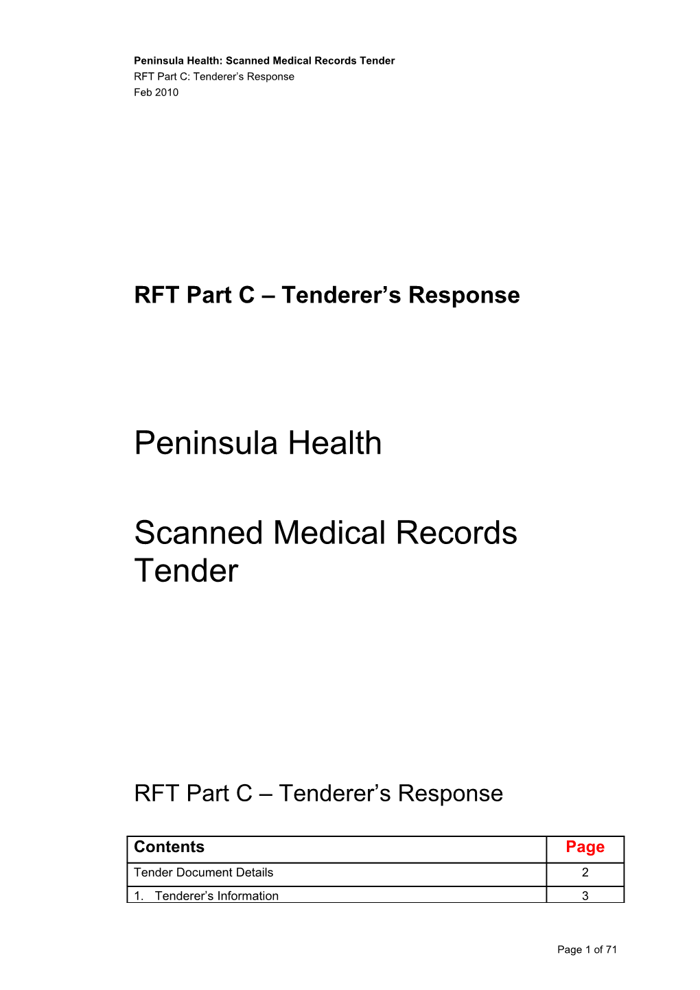 RFT Part D Tenderer S Response