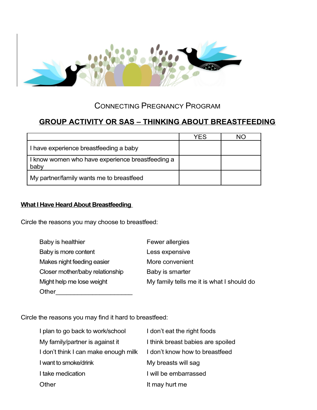 Group Activity Or Sas Thinking About Breastfeeding