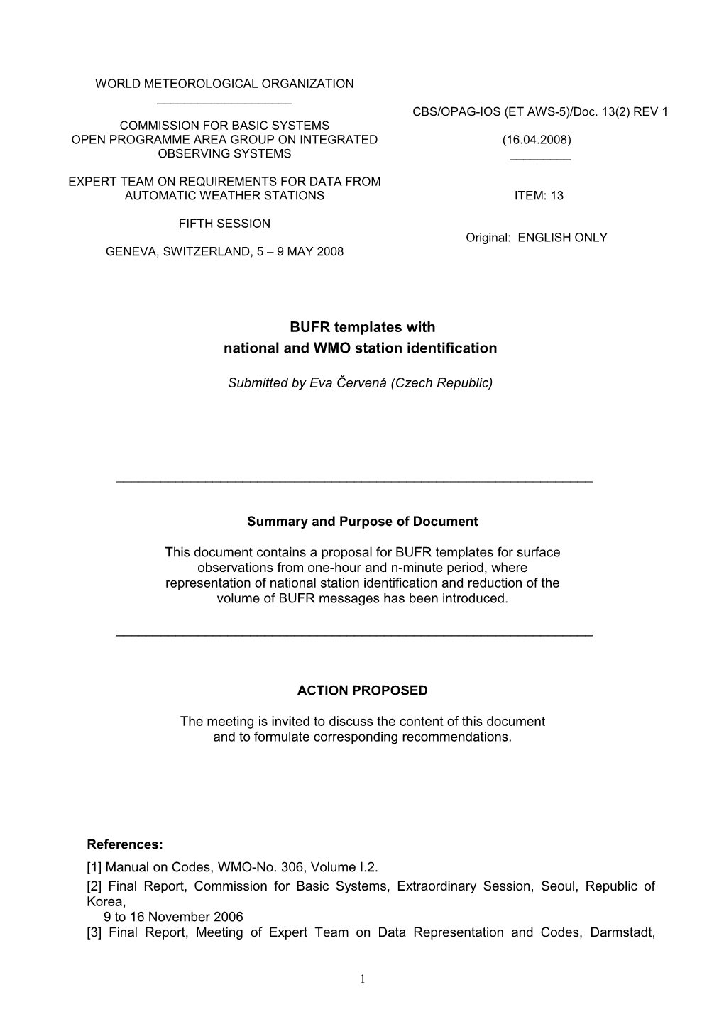 Templates with National and WMO Station Number Identification