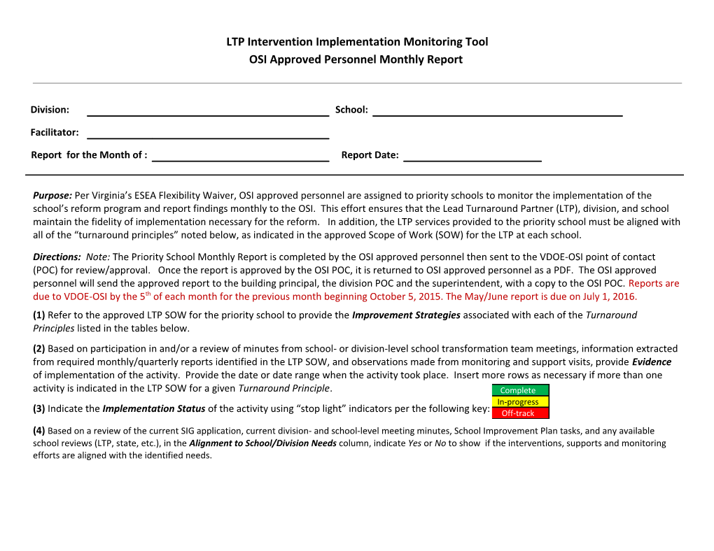 LTP Intervention Implementation Monitoring Tool