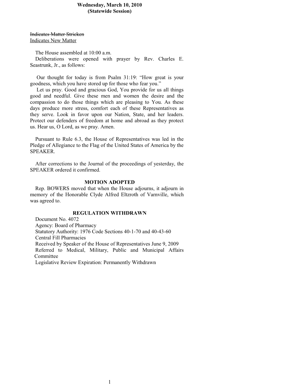 House Journal for Mar. 10, 2010 - South Carolina Legislature Online