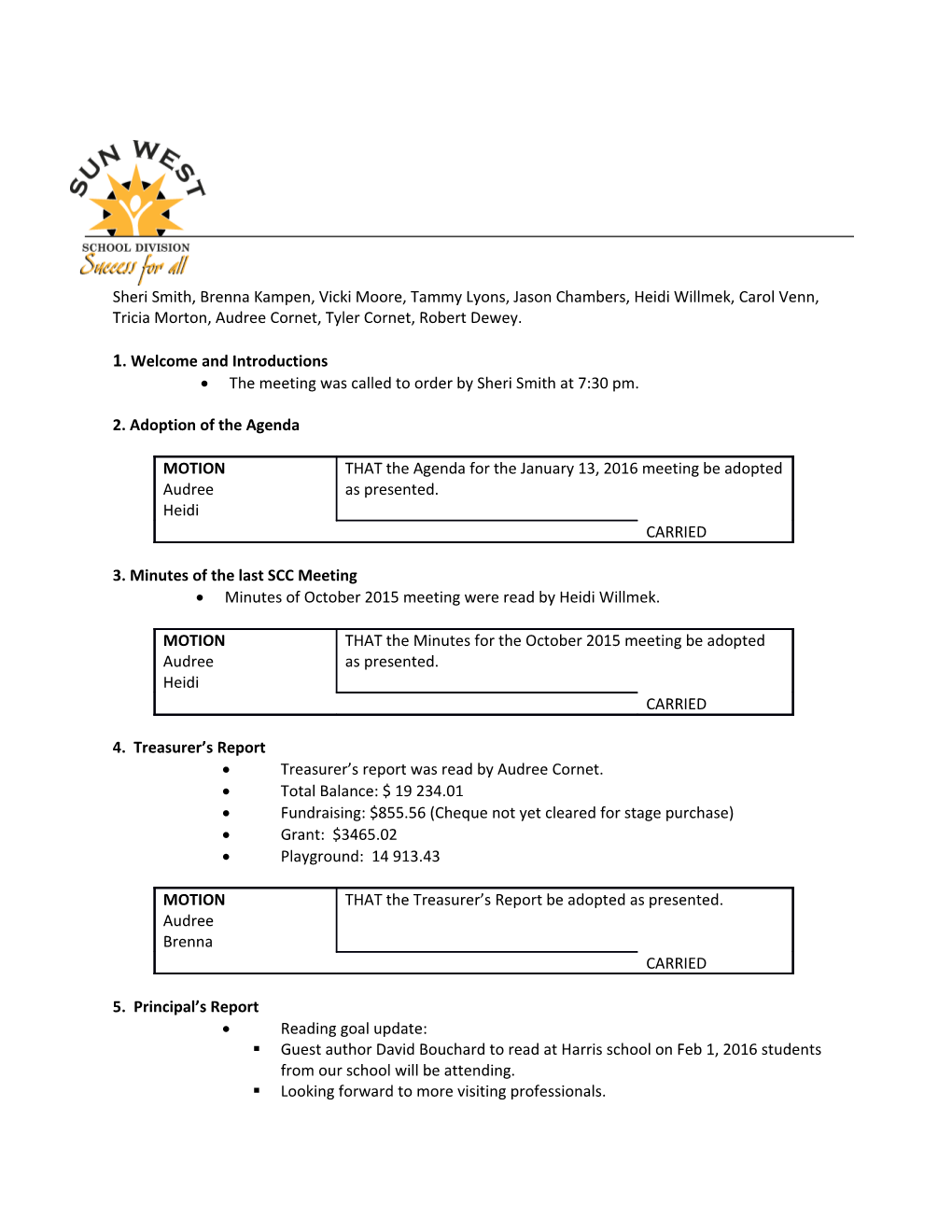 School Community Council Meeting Minutes