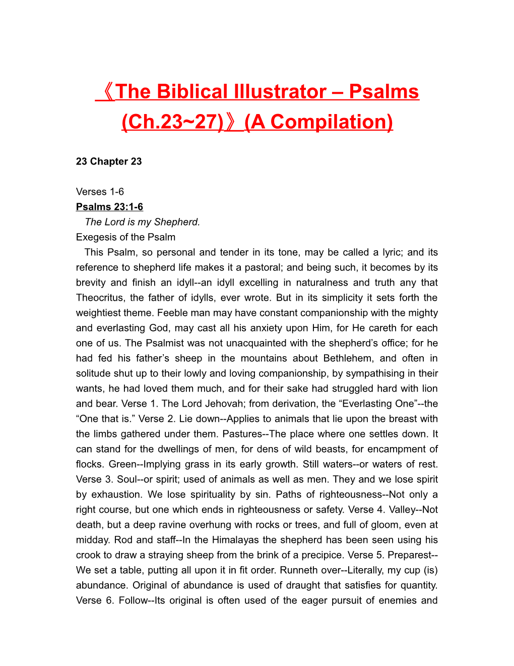 The Biblical Illustrator Psalms (Ch.23 27) (A Compilation)