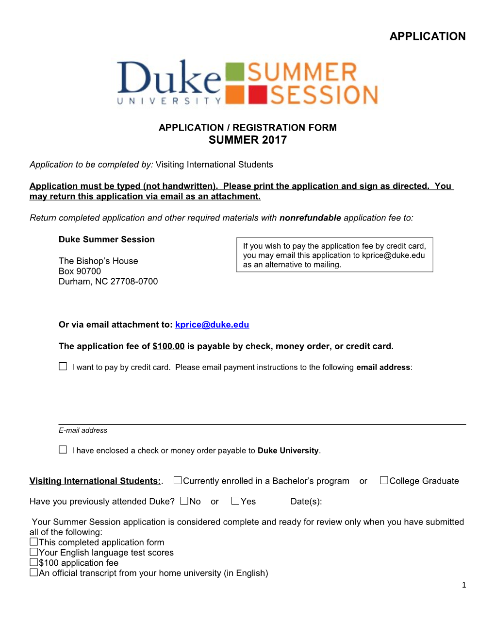 Duke University Summer Session s1