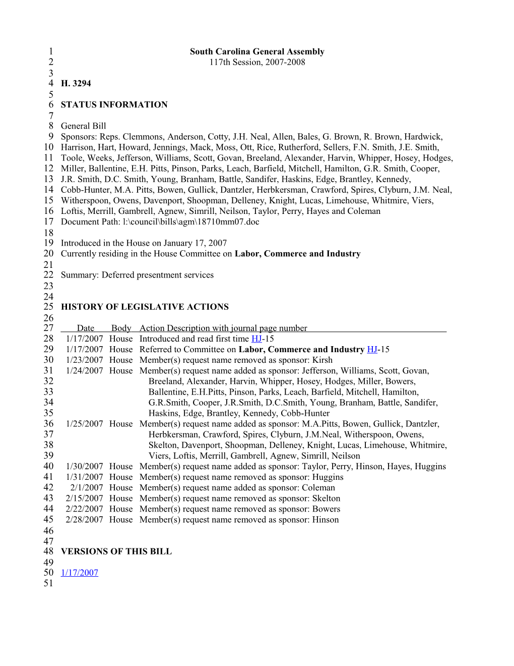 2007-2008 Bill 3294: Deferred Presentment Services - South Carolina Legislature Online