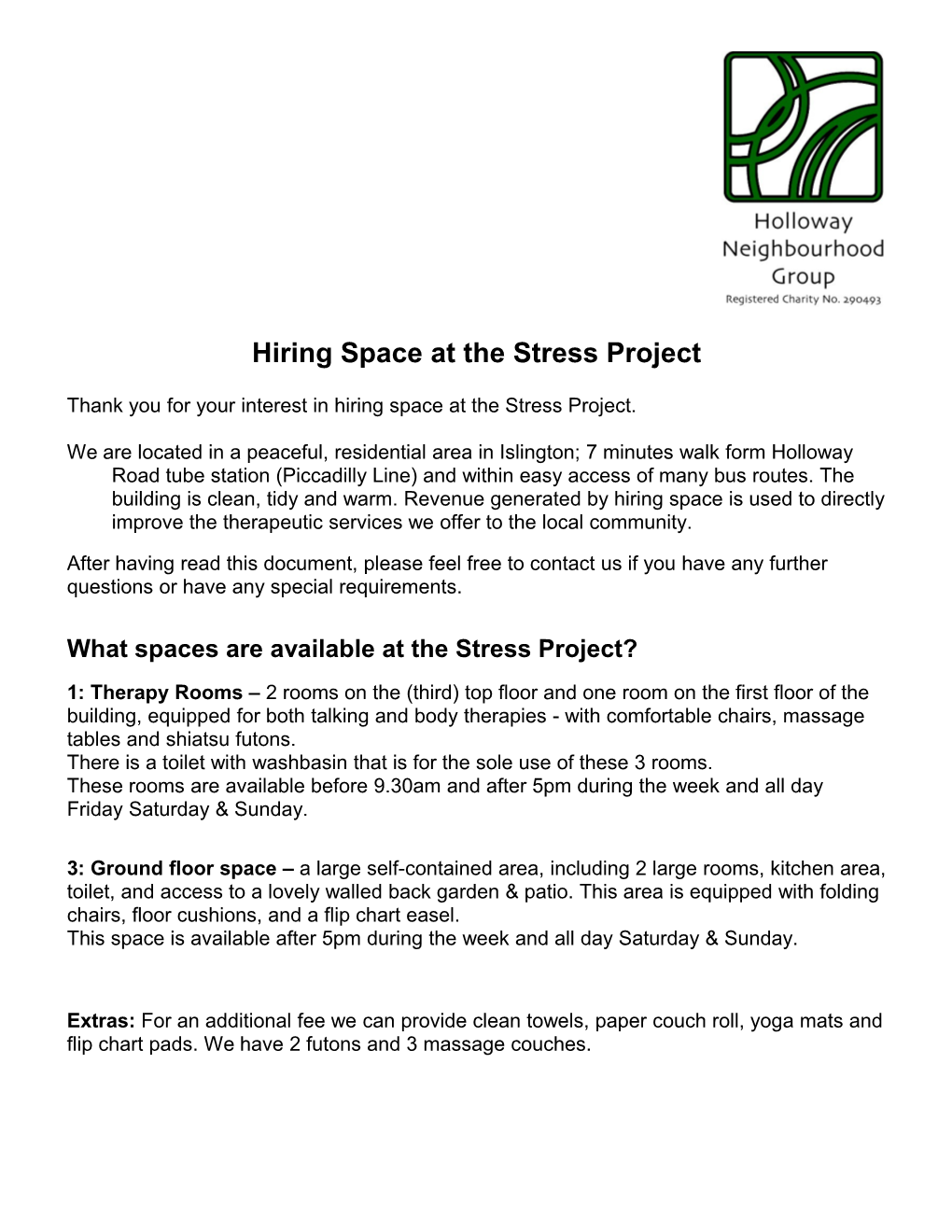 Hiring Space at the Stress Project