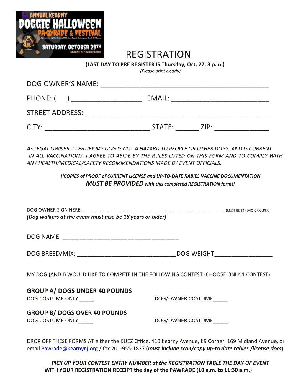 LAST DAY to PRE REGISTER IS Thursday, Oct. 27, 3 P.M.