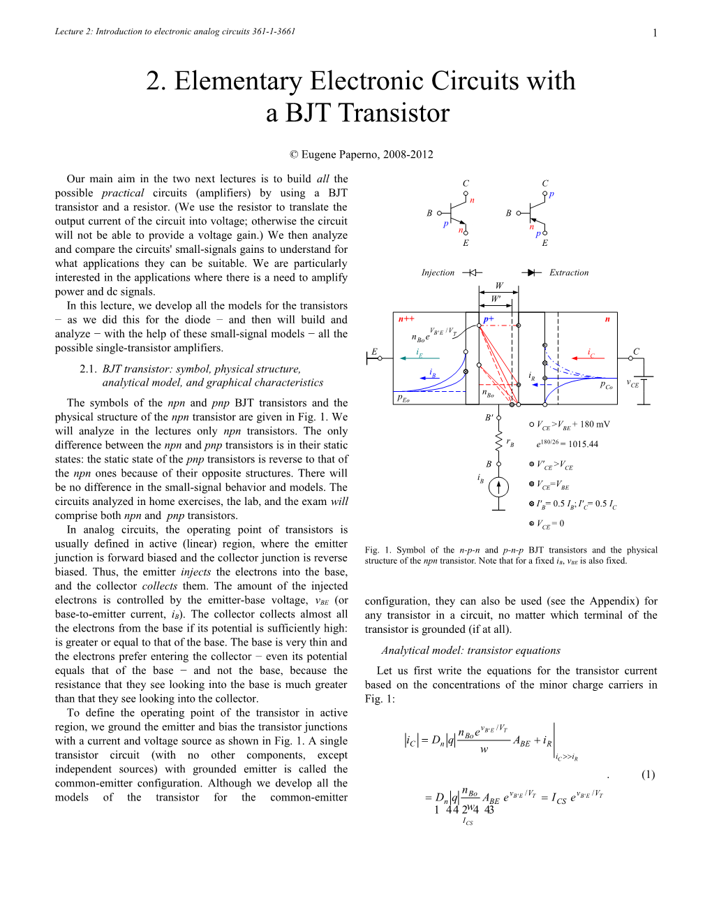 Lecture 2: Introduction to Electronic Analog Circuits 361-1-3661