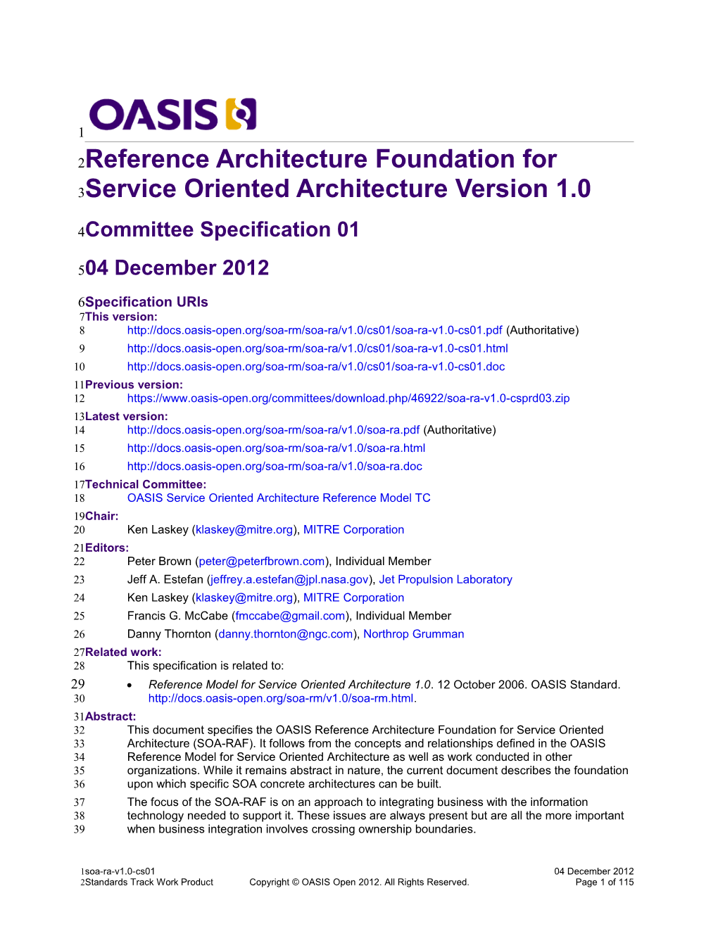 Reference Architecture Foundation for Service Oriented Architecture Version 1.0
