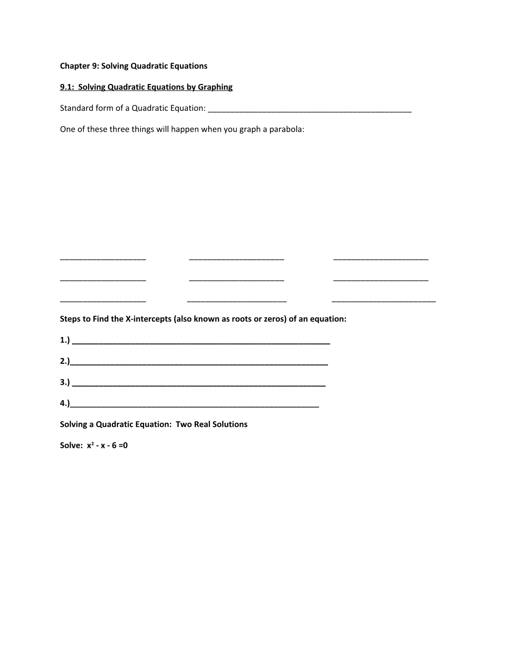 Chapter 9: Solving Quadratic Equations