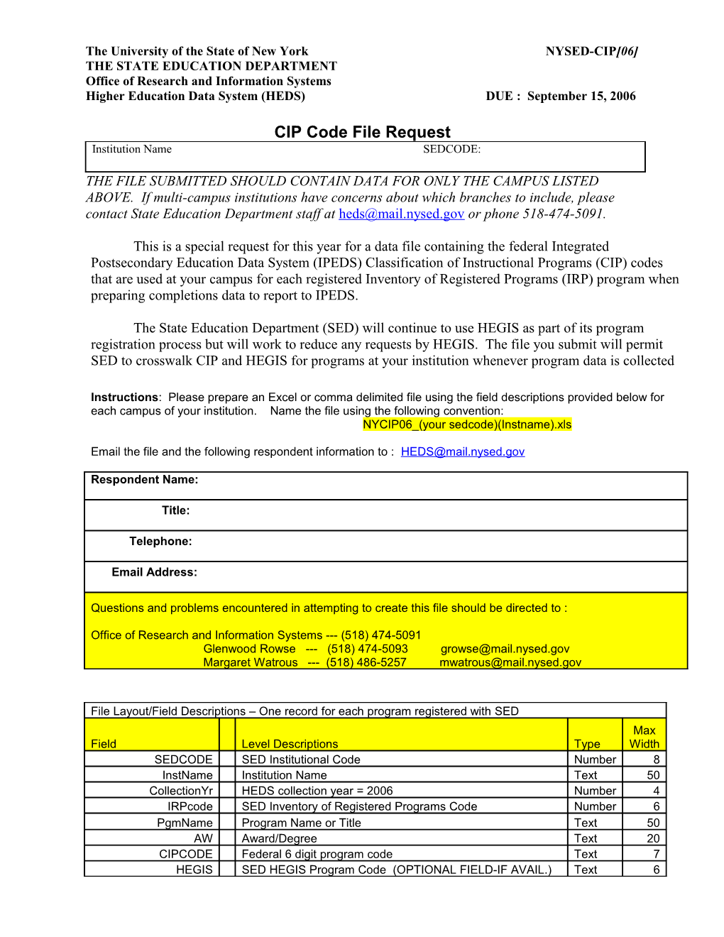 CIP Code File Request