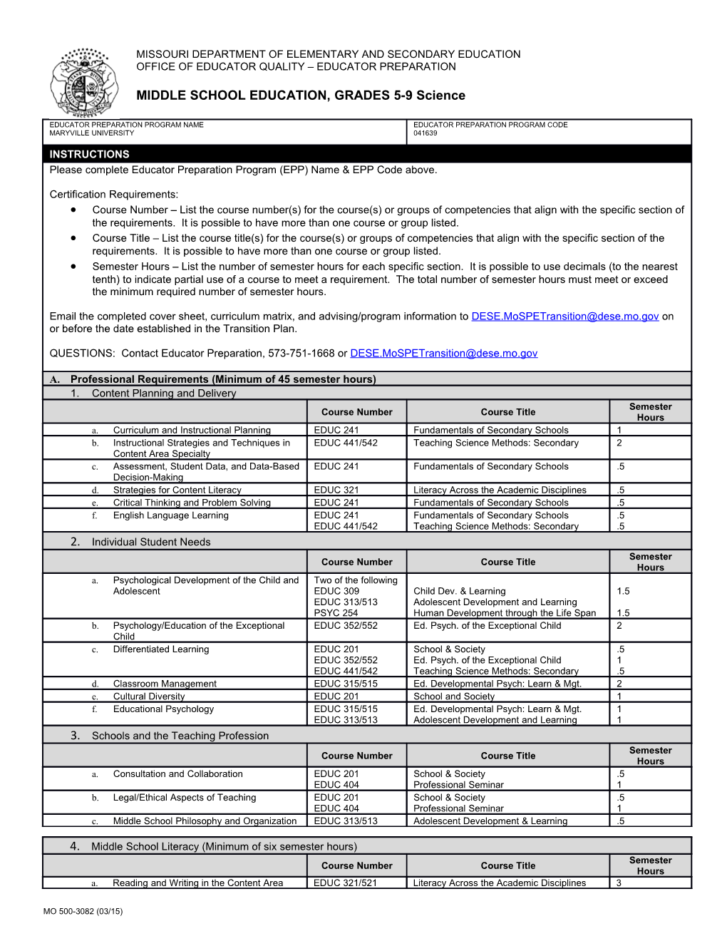 MIDDLE SCHOOL EDUCATION, GRADES 5-9 Science