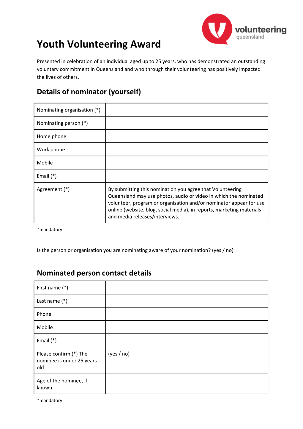 Details of Nominator (Yourself)