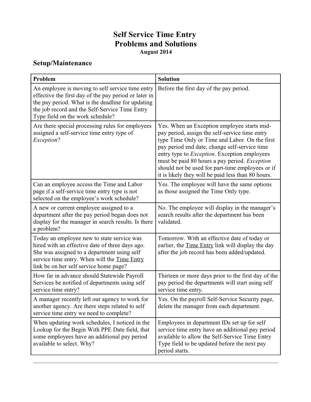 Self Service Time Entry: Problems and Solutions