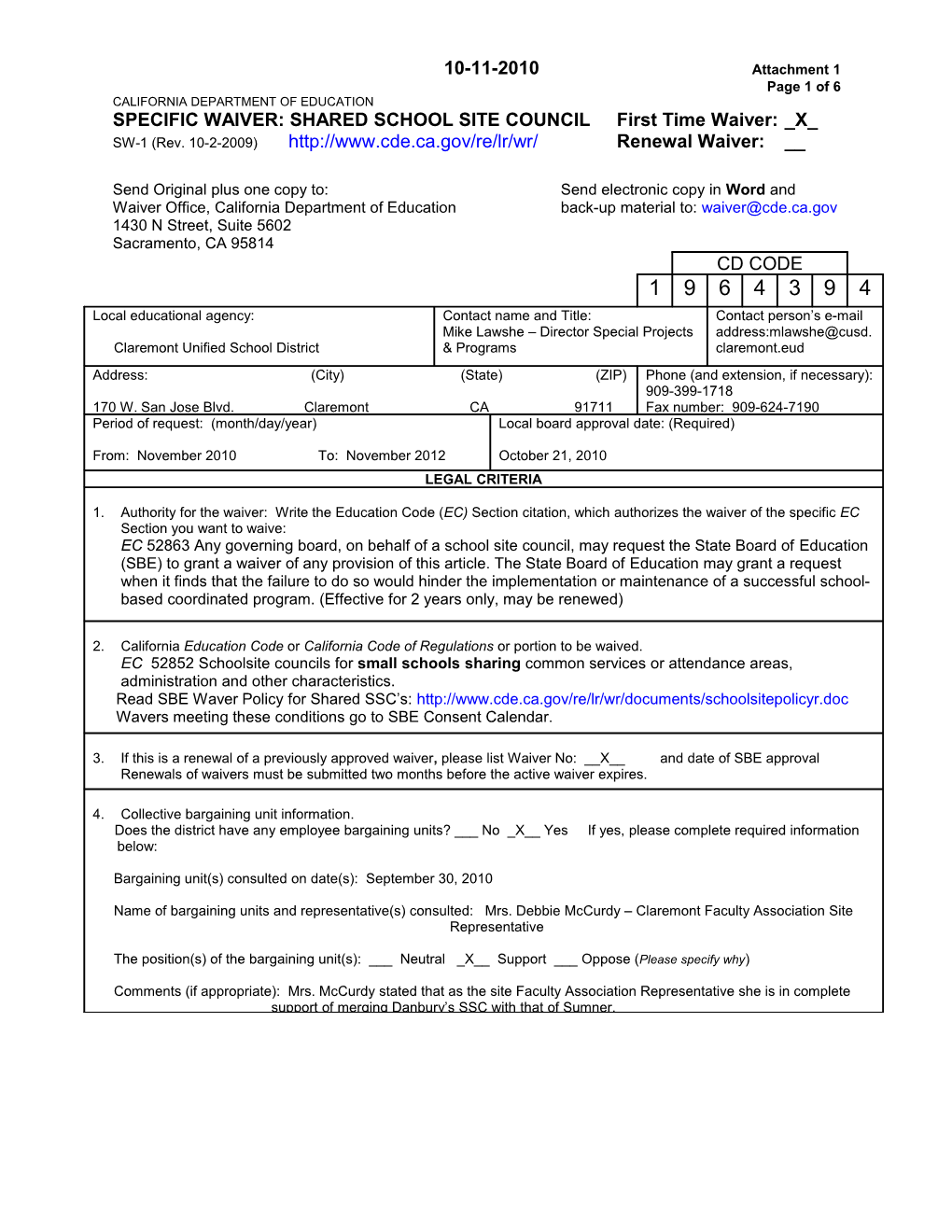 January 2011 Agenda Item WC8 Attachment 1 - Meeting Agendas (CA State Board of Education)