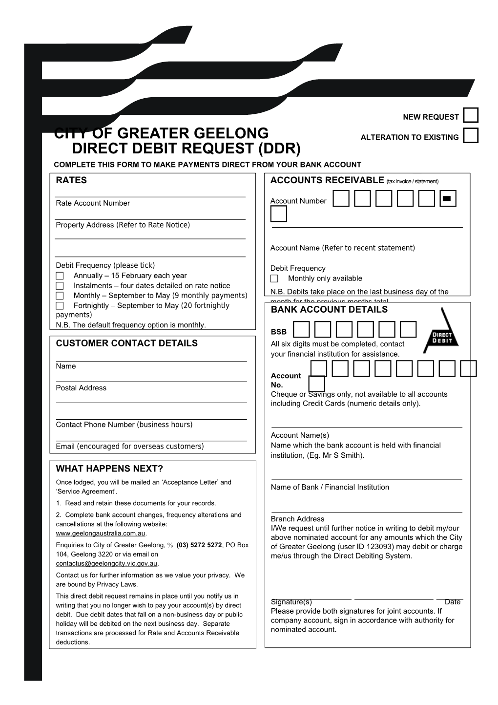 City of Greater Geelongdirect Debit Request (Ddr)