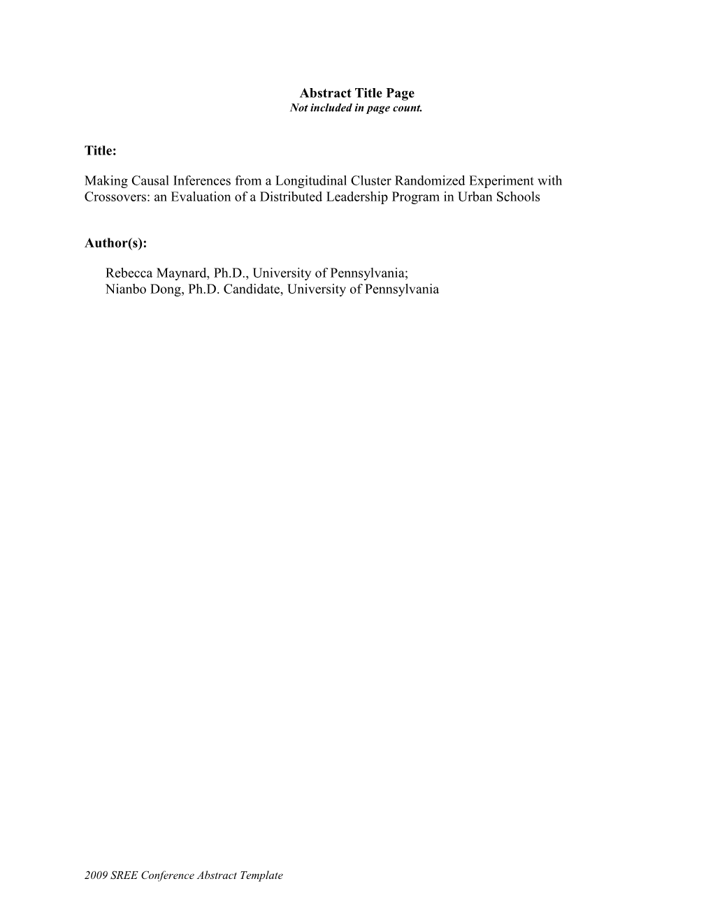 SREE 2008 Conference Structured Abstract s3