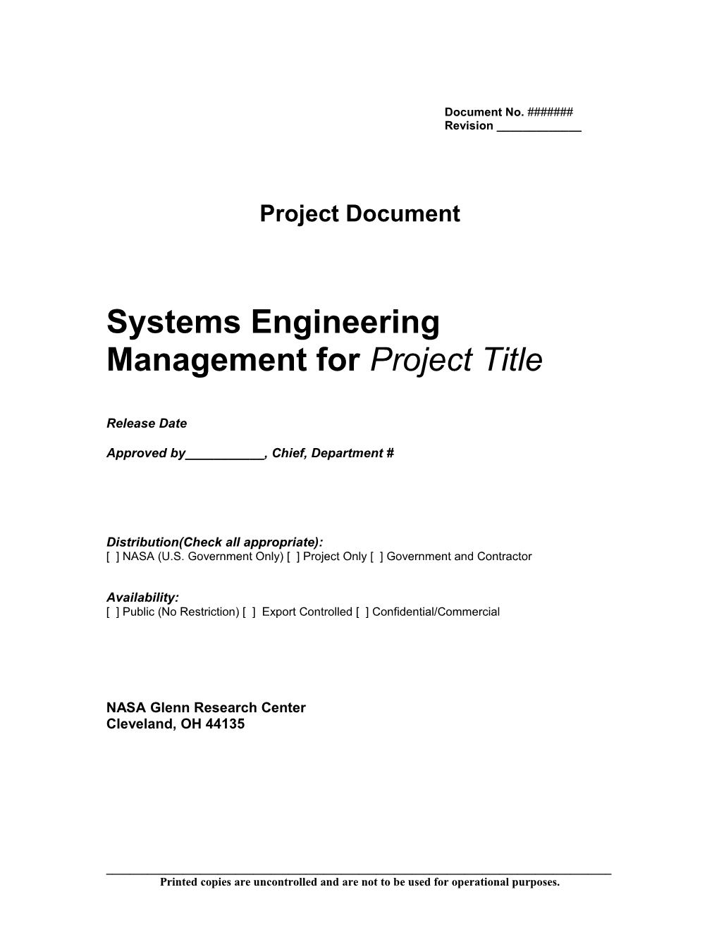 Systems Engineering Management for Project Title