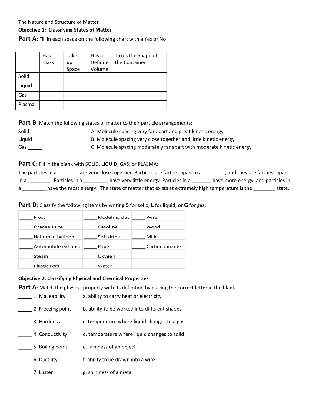 Objective 1: Classifying States of Matter