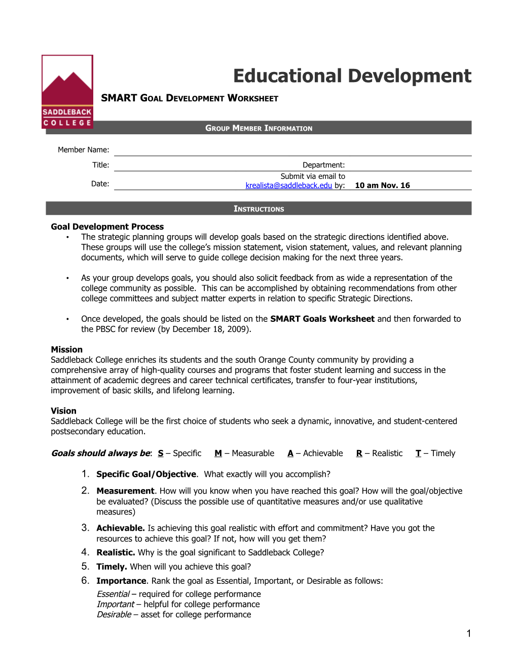 SMART Goal Development Worksheet