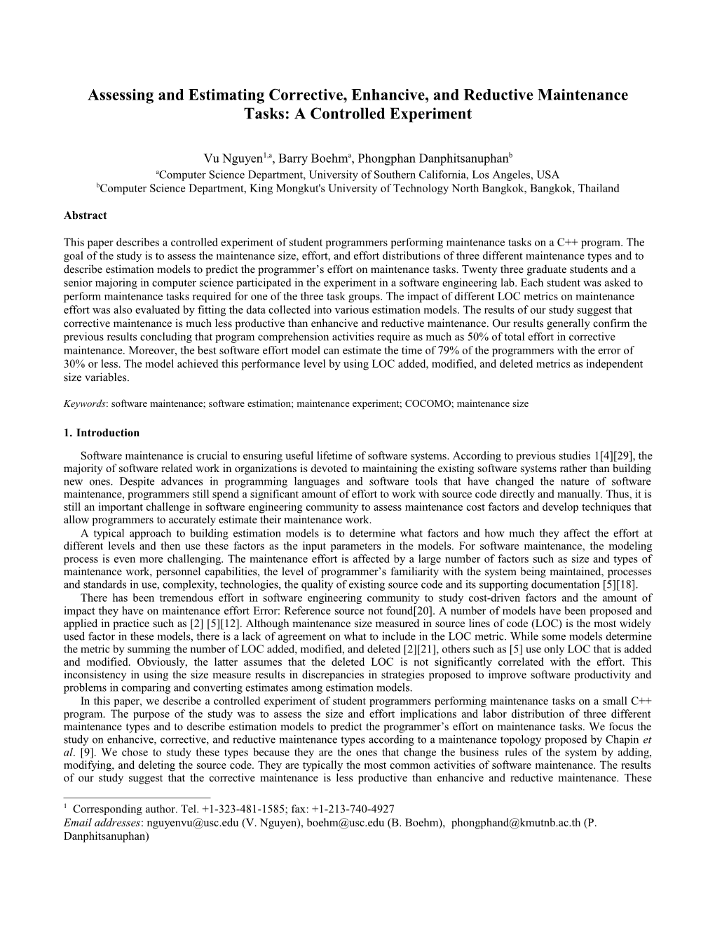 Assessing and Estimating Corrective, Enhancive, and Reductive Maintenance Tasks: a Controlled