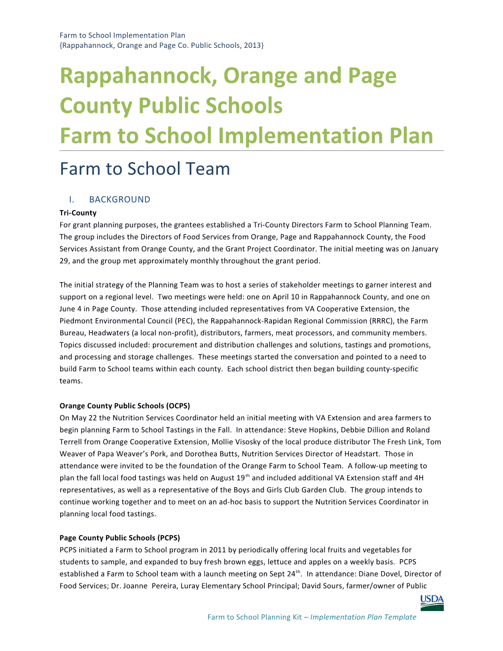 Farm to School Implementation Plan