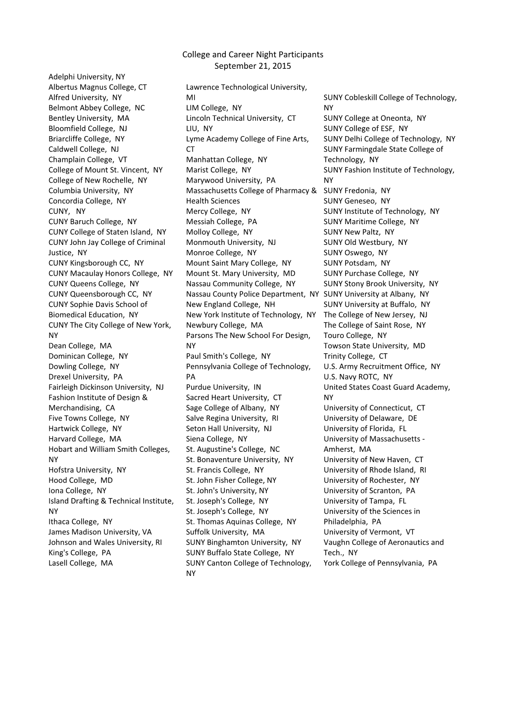 College and Career Night Participants