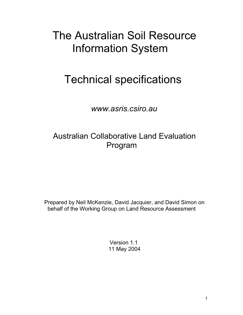 The Australian Soil Resource Information System