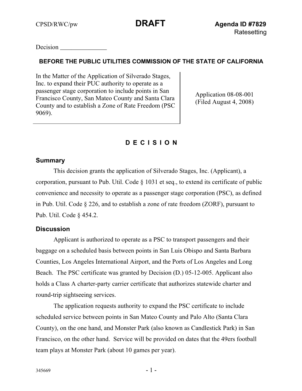 Before the Public Utilities Commission of the State of California s29