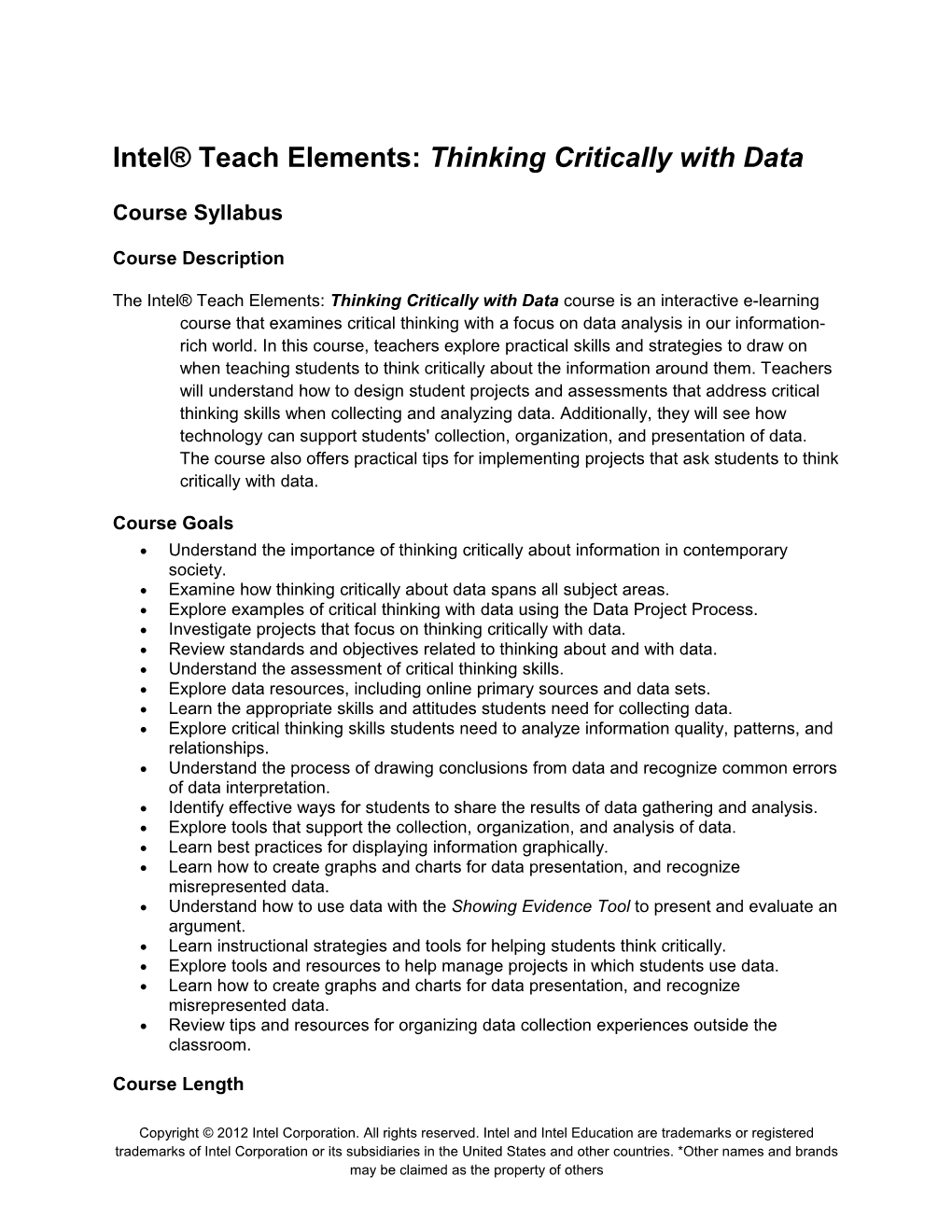 Intel Teach Elements: Thinking Critically with Data