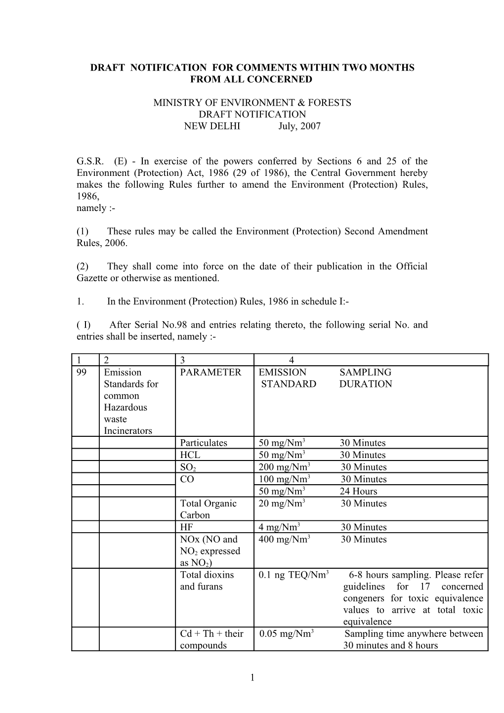 Draft Notification for Comments Within Two Months from All Concerned