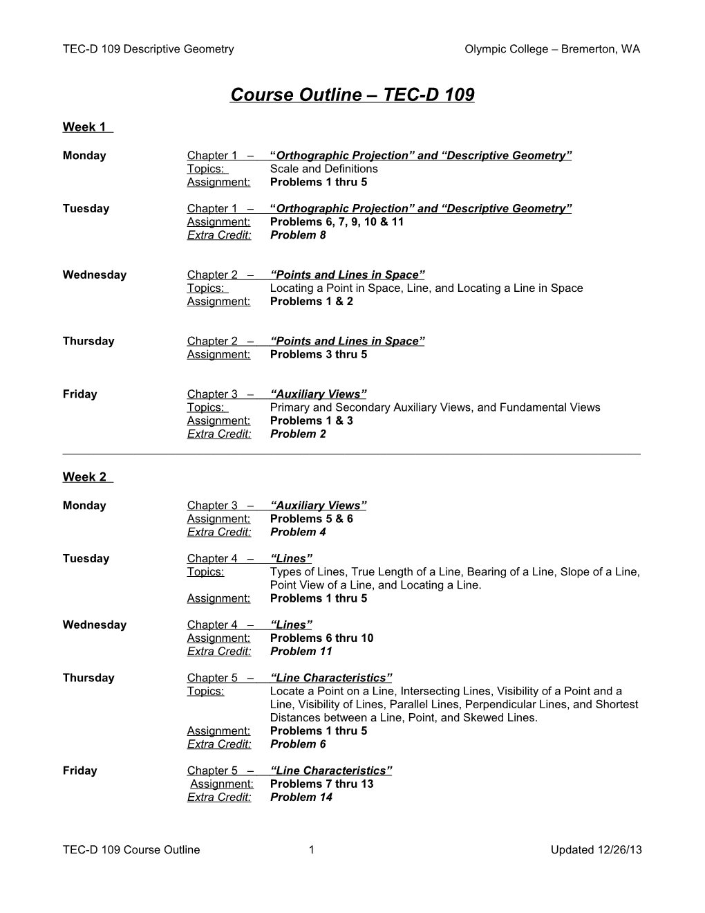 Olympic College Architectural Drawing Syllabus