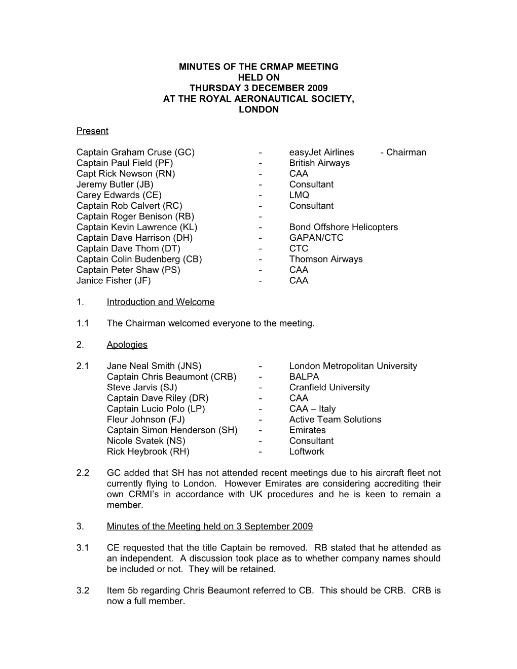 Minutes of the Crmap Meeting