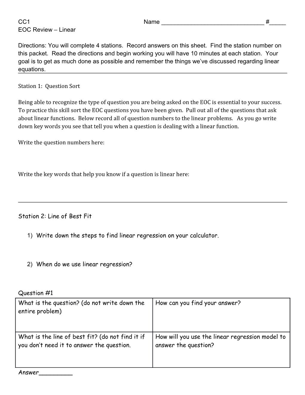 EOC Review Linear