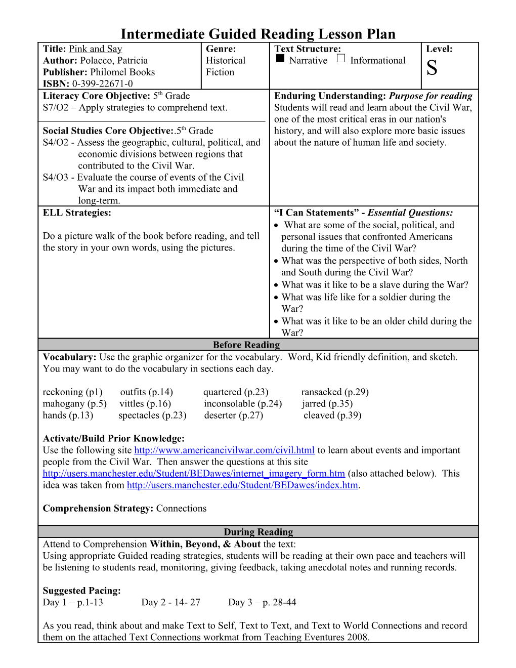 Primary Guided Reading Lesson Plan