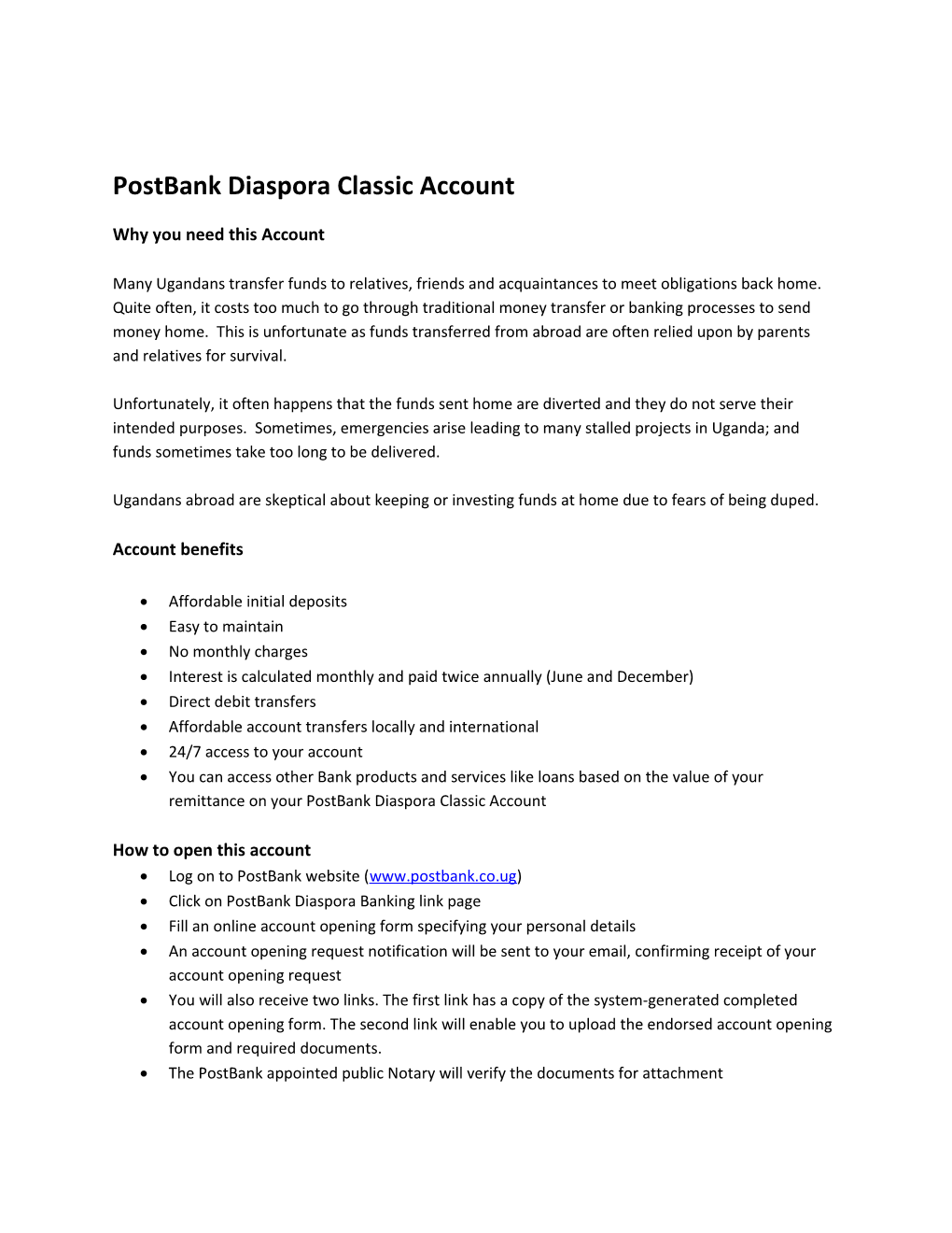 Postbank Diaspora Classic Account