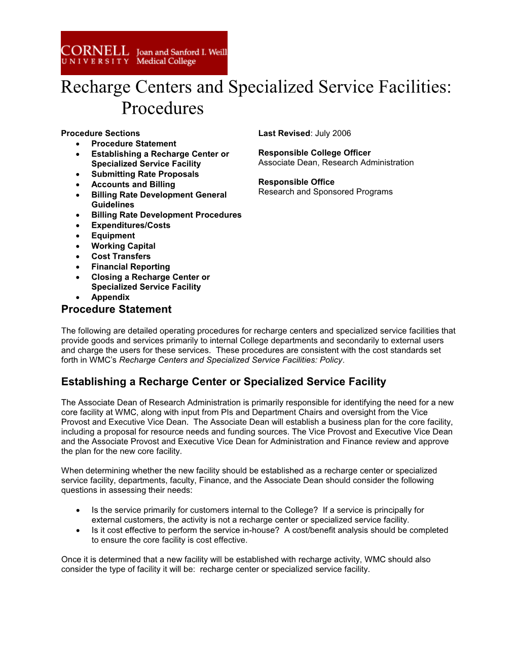 Recharge Centers: Procedures
