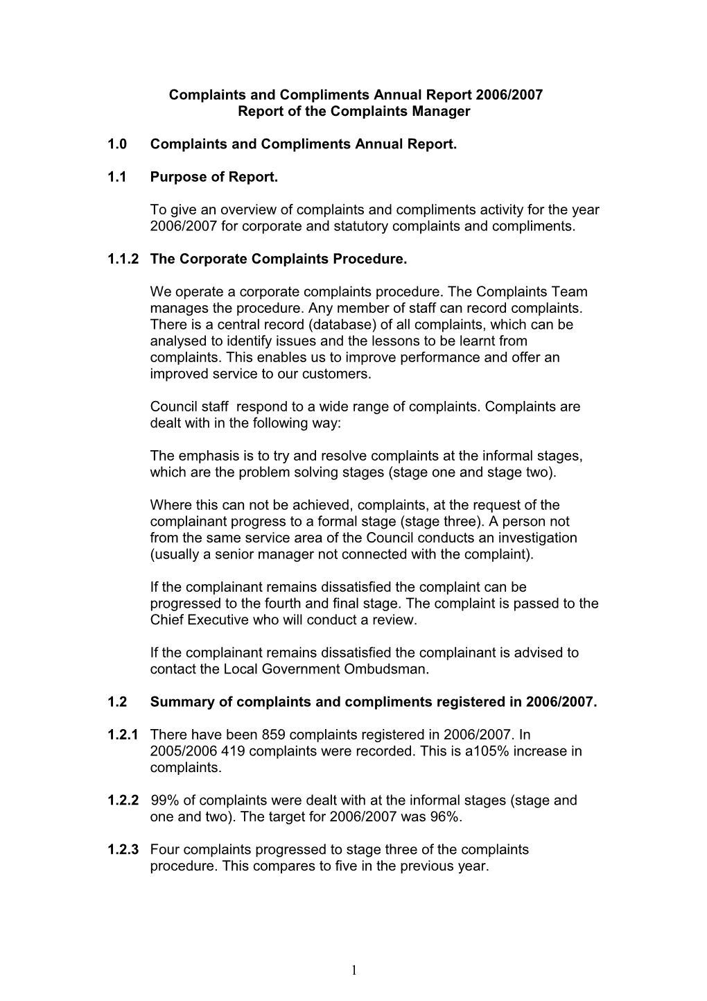 Complaints and Compliments Annual Report 2006/2007