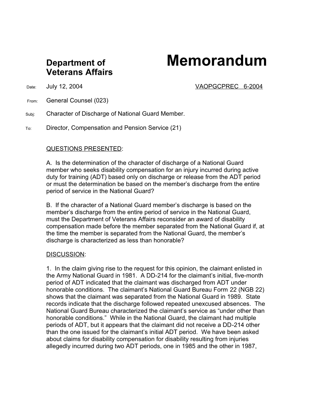 Department of Memorandum