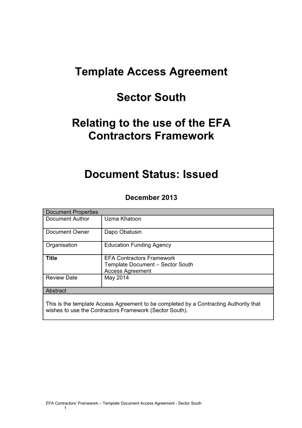 Relating to the Use of the EFA Contractors Framework