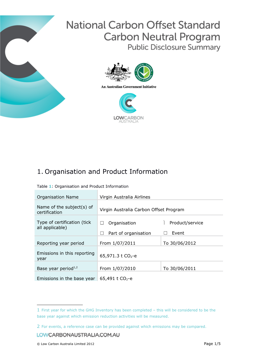 1. Organisation and Product Information