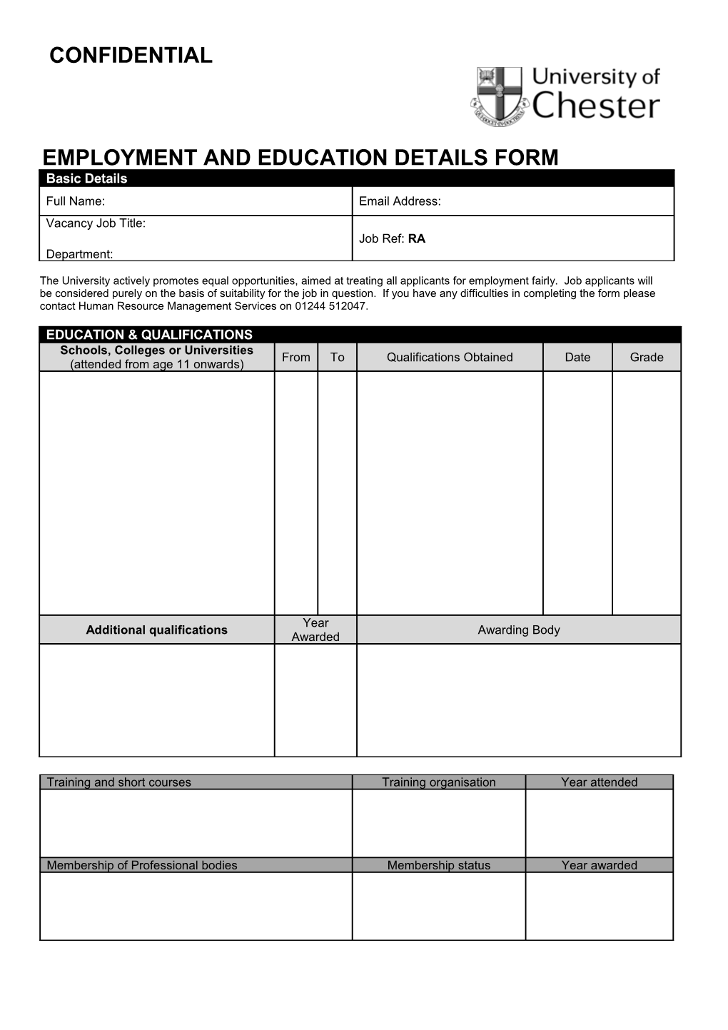 Employment and Education Details Form