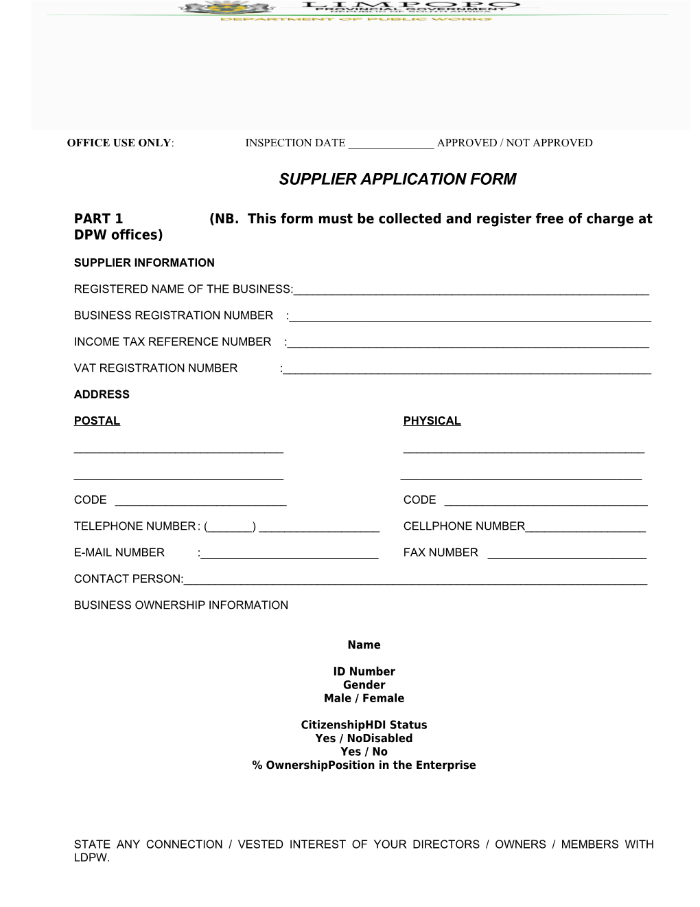 Creditors/Supplier Entity Registration Form