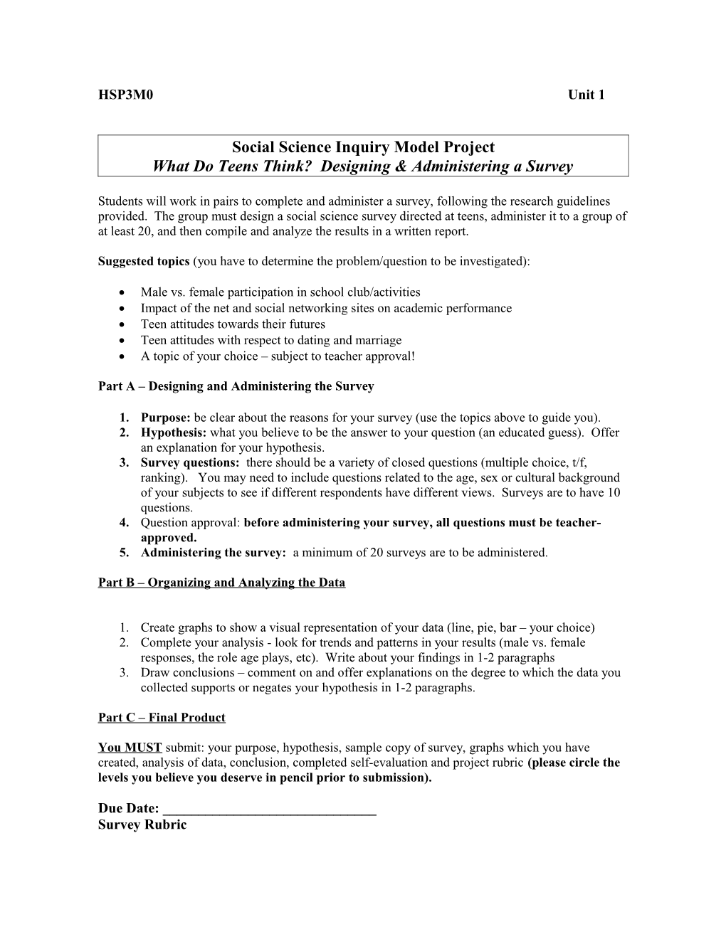 Social Science Inquiry Model Project