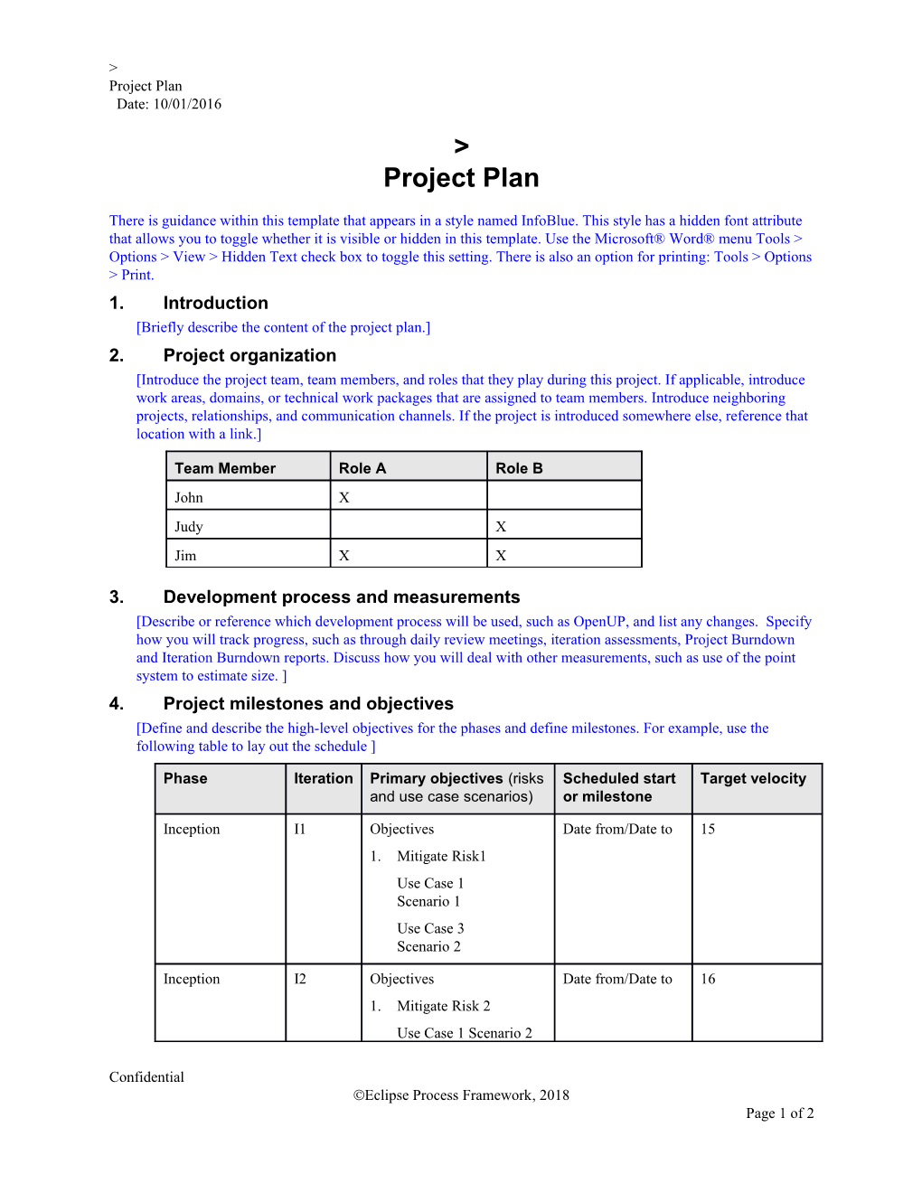 Briefly Describe the Content of the Project Plan