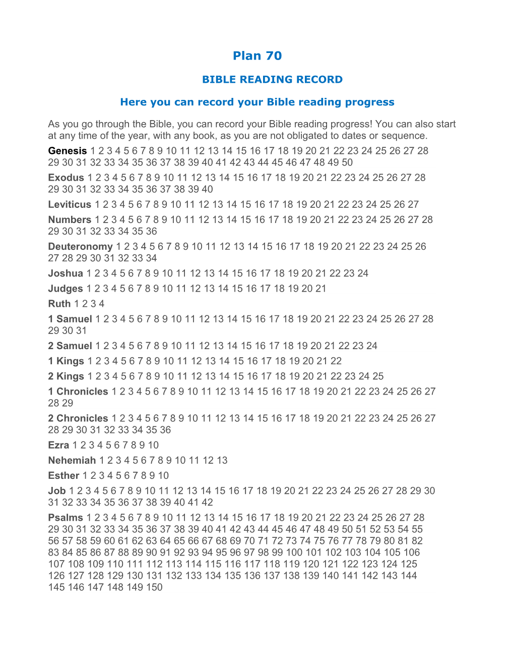 Here You Can Record Your Bible Reading Progress