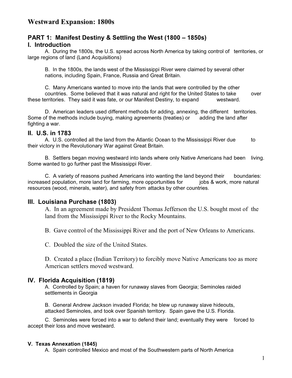 PART 1: Manifest Destiny & Settling the West (1800 1850S)