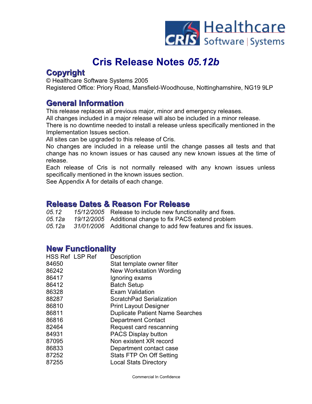 Cris Release Notes 05