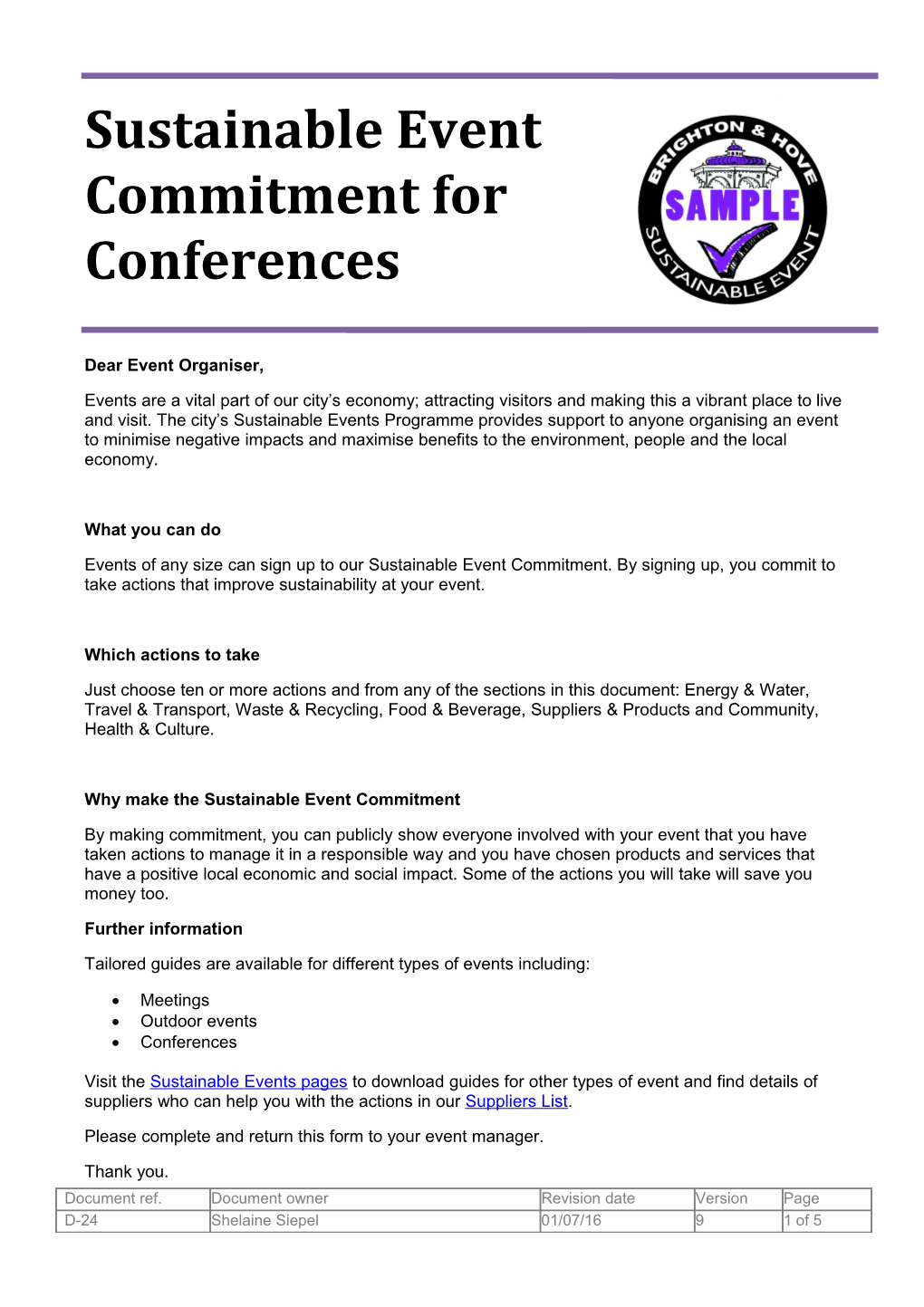 Sustainable Event Commitment for Conferences